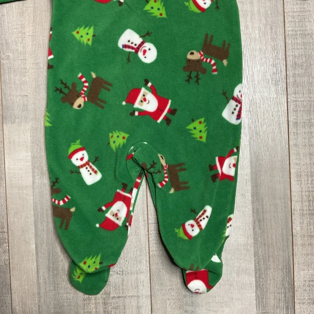 Carters Baby 3M Green Fleece Christmas Santa Snowman Reindeer Footed Pajamas